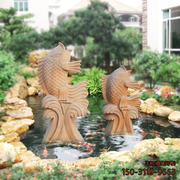 石雕噴水魚_公園景區(qū)晚霞紅動(dòng)物噴泉雕塑