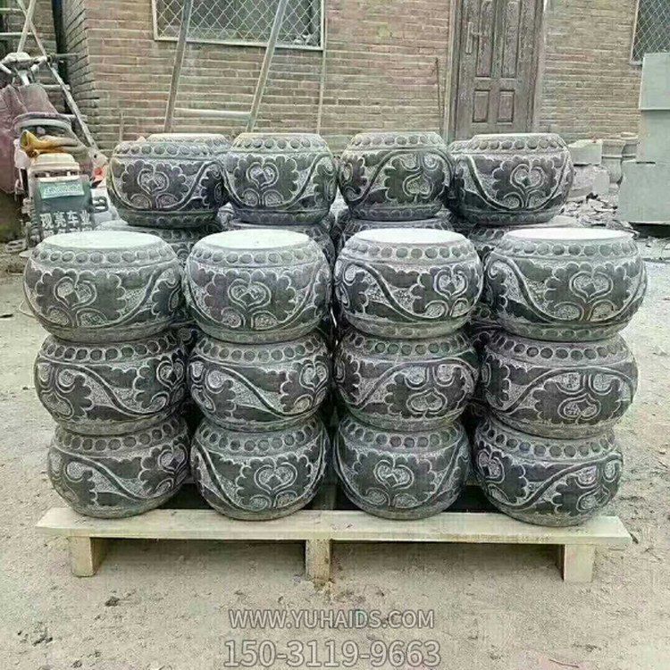 青石柱墩，寺廟柱子底部用的石墩子雕塑