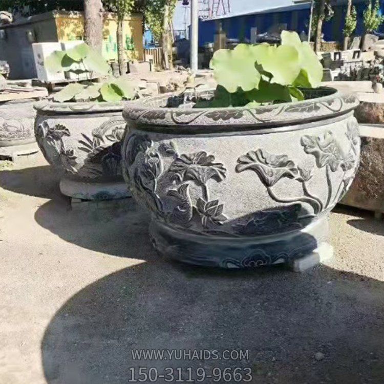 青石石雕戶外園林景觀魚(yú)缸雕塑