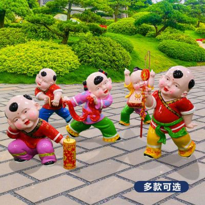 玻璃鋼彩繪福娃，中國傳統(tǒng)喜慶娃娃雕塑