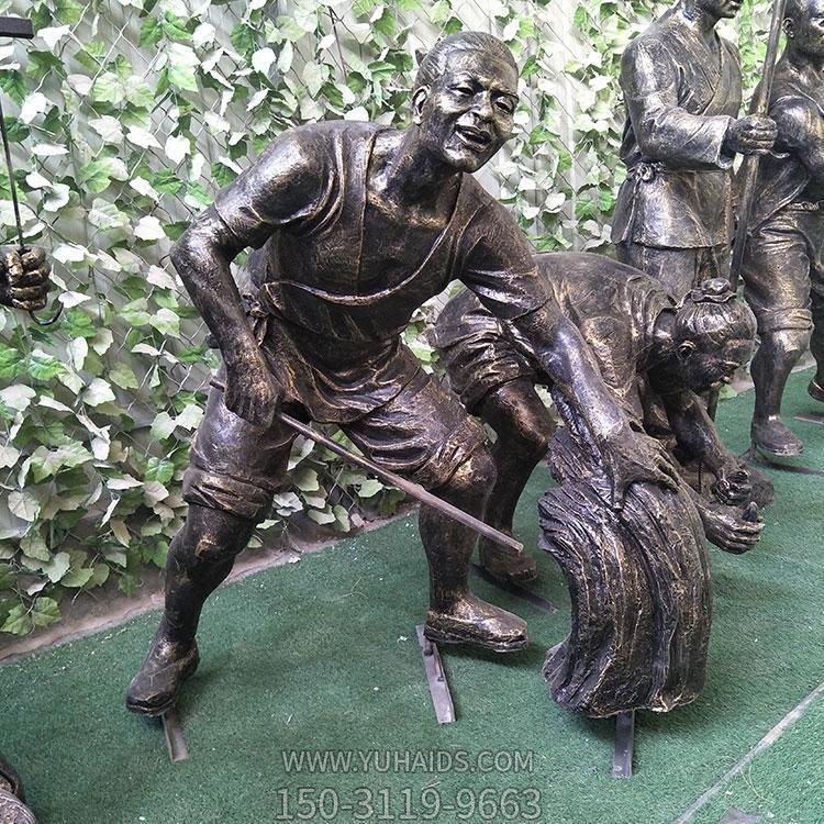 玻璃鋼仿銅色割稻子、插秧等干貨農(nóng)民塑像雕塑