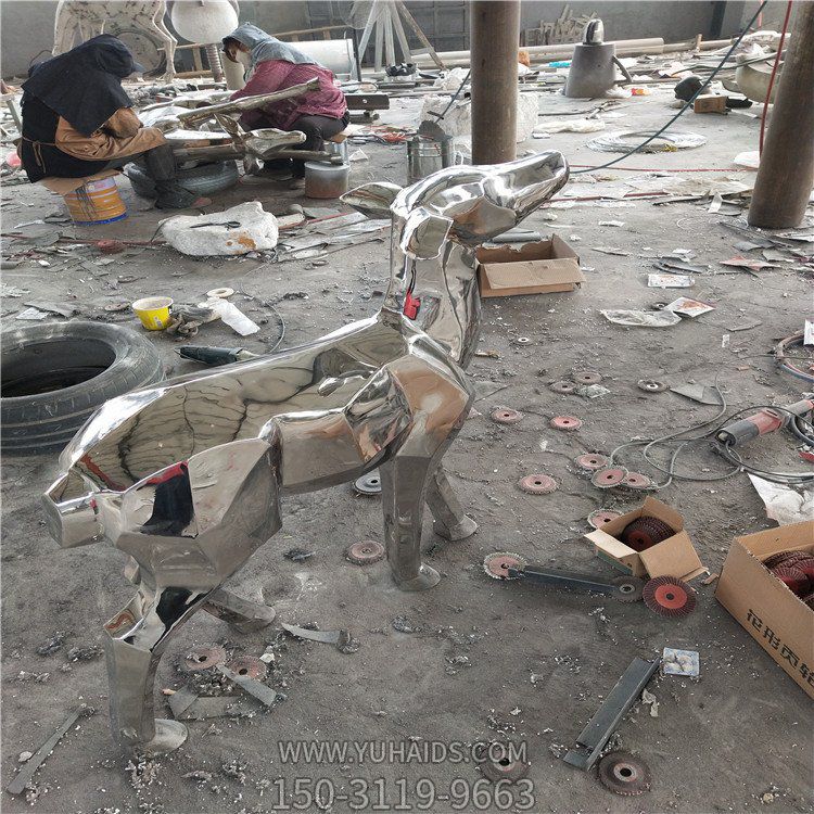不銹鋼狗，鏡面動物擺件雕塑