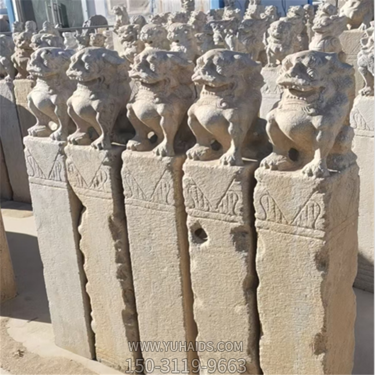 仿古栓馬柱，狻猊拴馬樁石雕雕塑