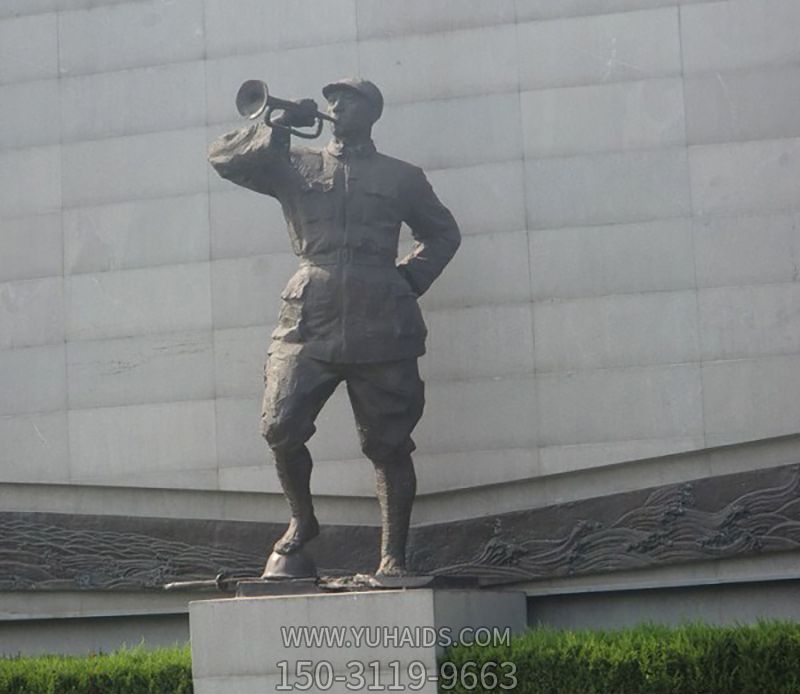抗戰(zhàn)時(shí)期吹號(hào)角人物銅雕景觀(guān)吹奏雕塑