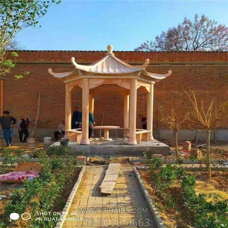 晚霞紅石雕戶(hù)外園林景觀涼亭雕塑