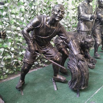 玻璃鋼仿銅色割稻子、插秧等干貨農(nóng)民塑像