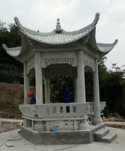 六角涼亭，大理石石雕亭子