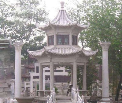 戶(hù)外園林景區(qū)擺放大理石雙層涼亭雕塑