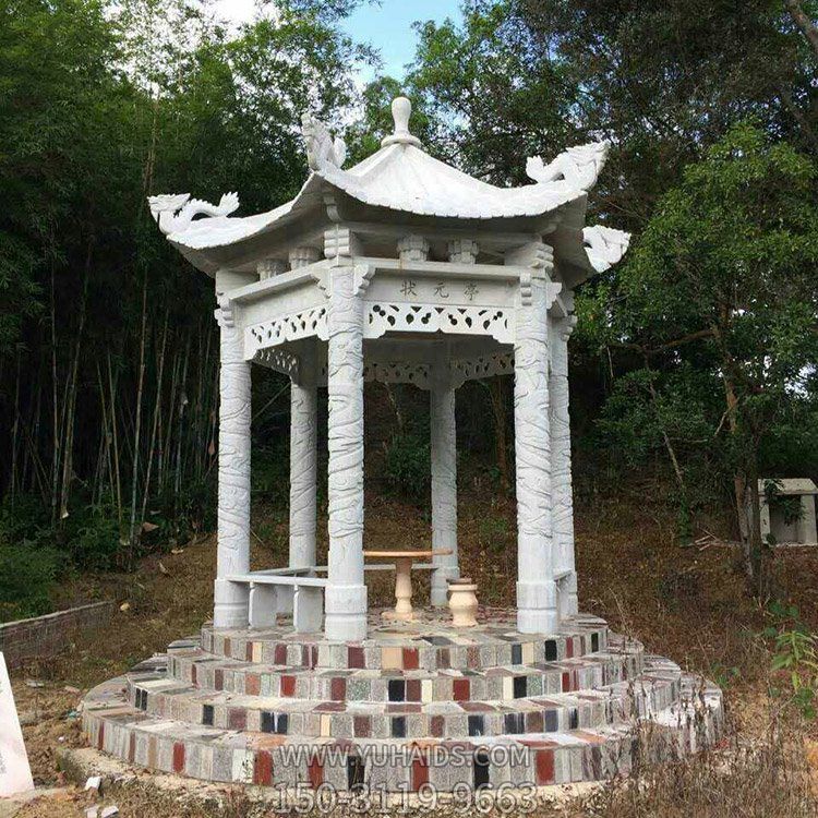 漢白玉六角石雕亭子，公園園林休息涼亭雕塑