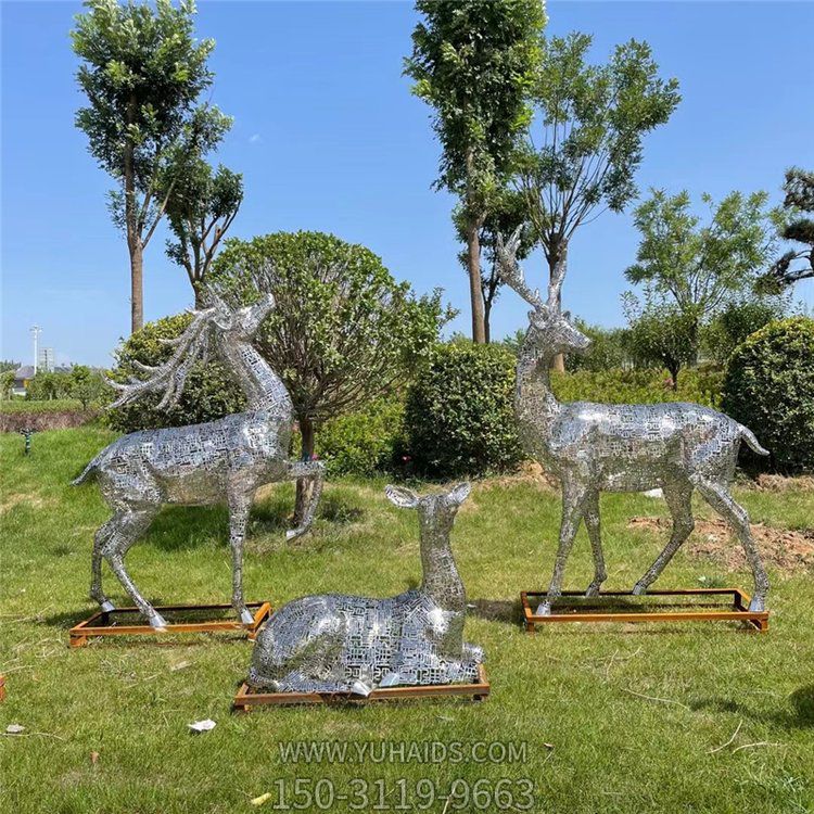 不銹鋼鹿，網(wǎng)格鹿雕塑