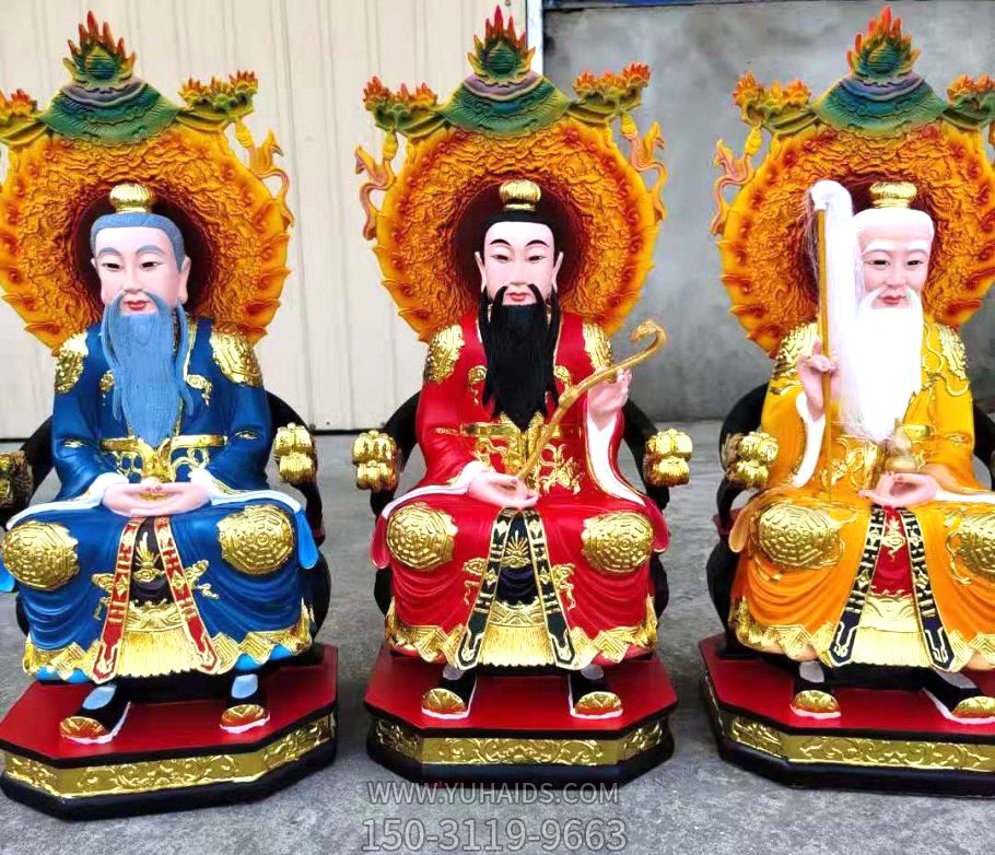 太上老君、上清靈寶天尊、三清道祖玻璃鋼彩繪神佛三清祖師雕塑