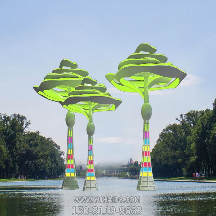 大型燈光不銹鋼創(chuàng)意花朵水池園林景觀(guān)雕塑