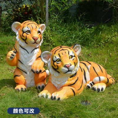 玻璃鋼仿真可愛老虎，彩繪老虎雕塑