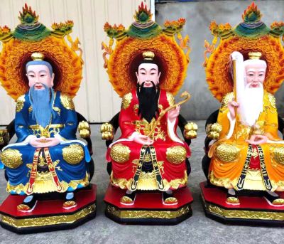 太上老君、上清靈寶天尊、三清道祖玻璃鋼彩繪神佛三清祖師雕塑