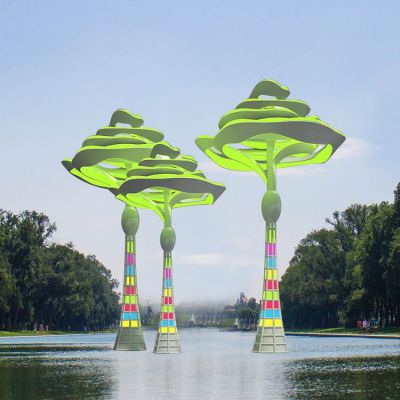 大型燈光不銹鋼創(chuàng)意花朵水池園林景觀(guān)雕塑