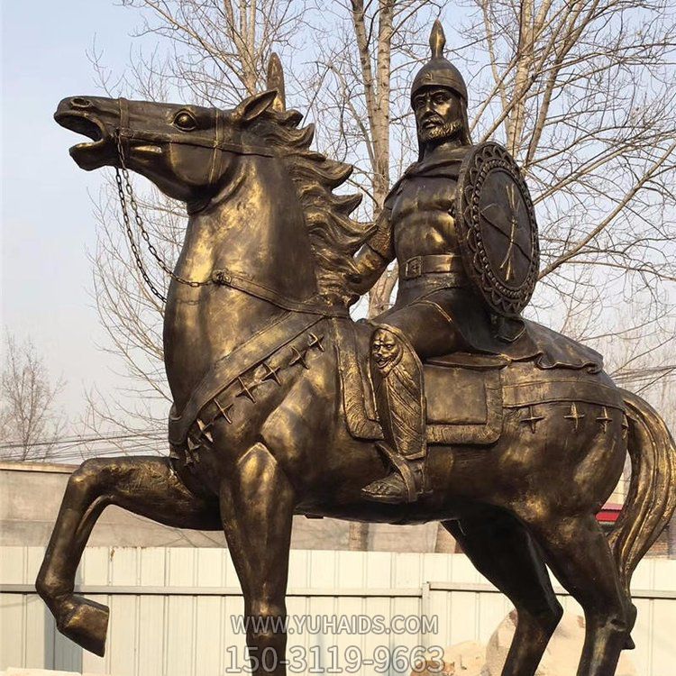 西方古代的騎馬士兵銅雕，手持盾牌騎馬身上的西方戰(zhàn)士雕塑