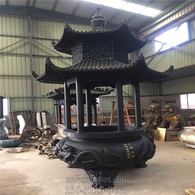 景區(qū)寺院三足寶蓋鑄鐵焚經香爐雕塑