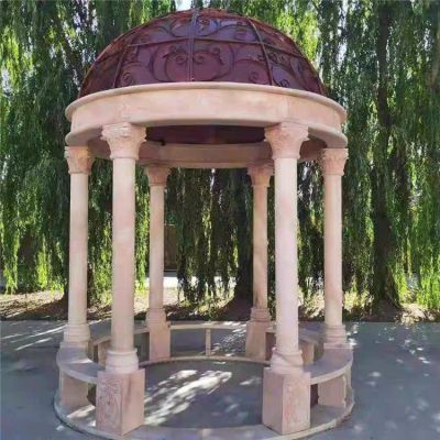 歐式石雕涼亭，鐵藝半球型圓頂亭子