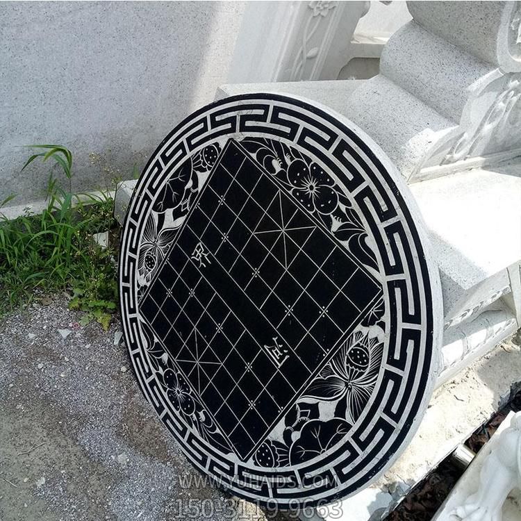 青石石桌，帶象棋棋盤傳統(tǒng)圖案石桌子雕塑