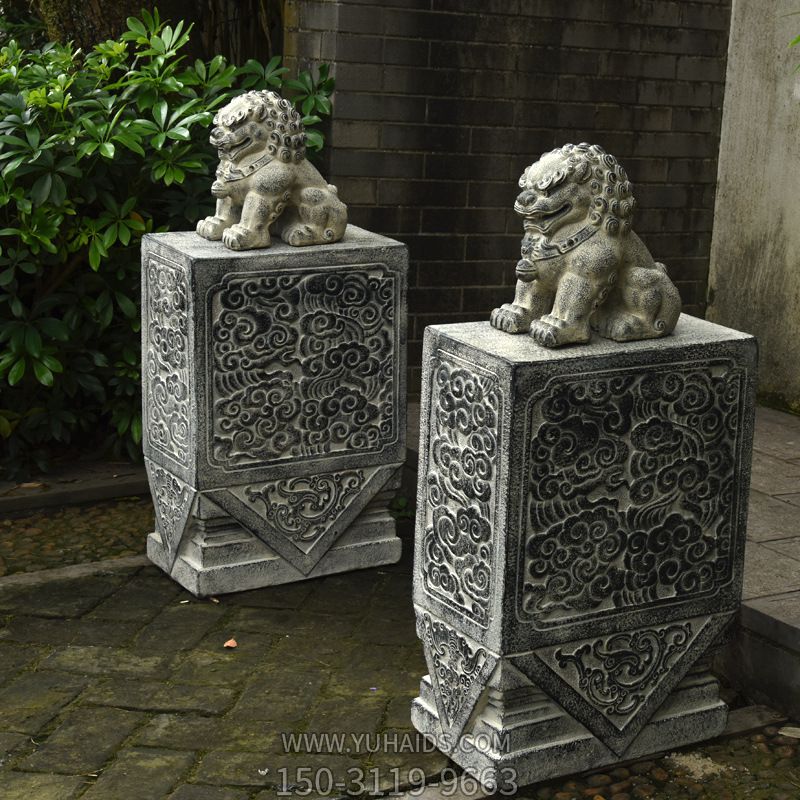 石雕石鼓門(mén)墩抱鼓石一對(duì)家用仿古庭院別墅看門(mén)鎮(zhèn)宅門(mén)口石墩擺件雕塑