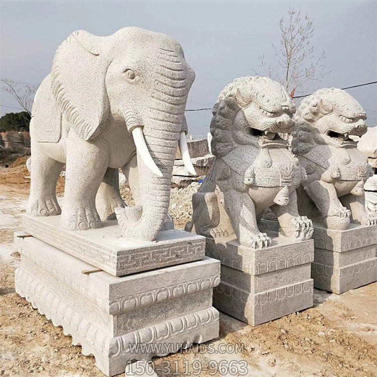 石雕大象、石雕獅子，漢白玉傳統(tǒng)雕塑定制加工