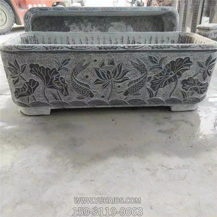 庭院石雕水池?cái)[放新型花崗巖荷花石魚(yú)缸雕塑