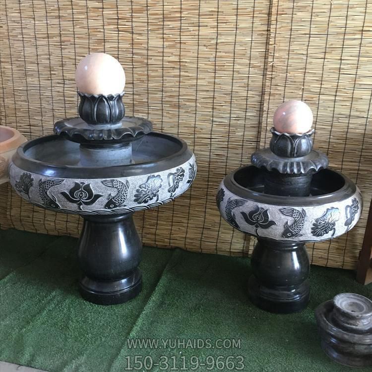 小型室內(nèi)黑色大理石風(fēng)水球水缽，辦公家用招財(cái)風(fēng)水?dāng)[件雕塑