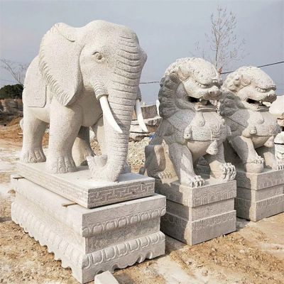 石雕大象、石雕獅子，漢白玉傳統(tǒng)雕塑定制加工