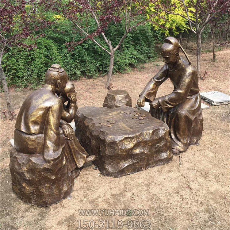 下棋，民俗生活人物玻璃鋼場(chǎng)景雕塑