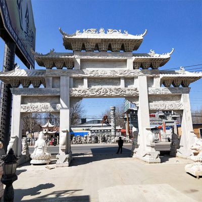 石雕牌坊，大型三間四柱漢白玉石雕牌樓