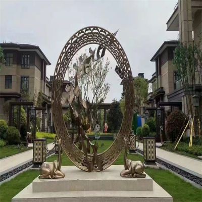 酒店會(huì)所廣場不銹鋼金屬圓環(huán)雕塑擺件