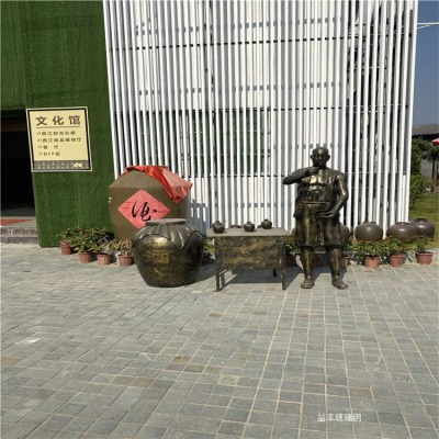 玻璃鋼仿銅人物雕塑，酒文化系列之賣酒場景雕塑