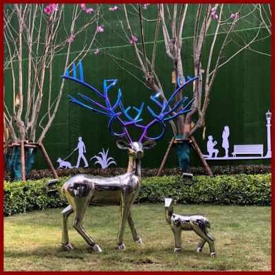 不銹鋼母子鹿，鏡面梅花鹿