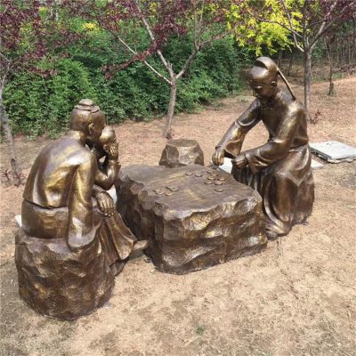 下棋，民俗生活人物玻璃鋼場景雕塑