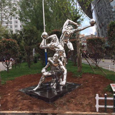 打籃球，不銹鋼鏡面體育運(yùn)動(dòng)主題人物雕塑