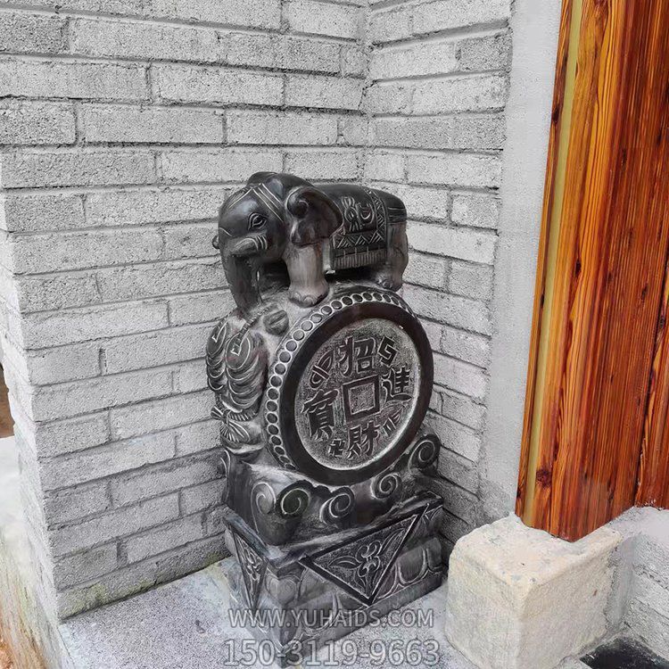 招財進(jìn)寶黑色大理石門墩雕塑
