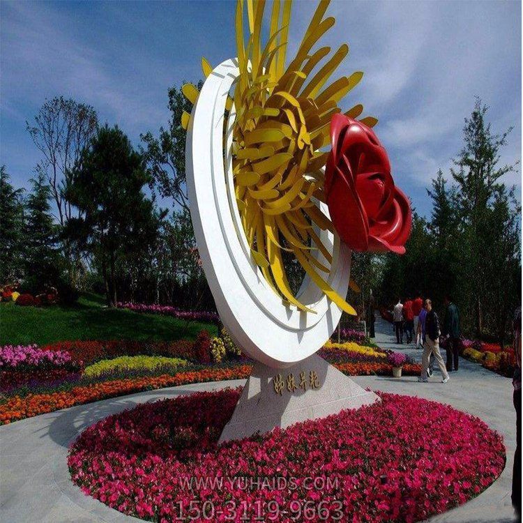 姊妹并艷，不銹鋼創(chuàng)意玫瑰花、菊花景觀雕塑