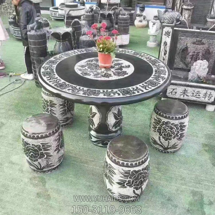 青石石雕桌子，圓桌凳