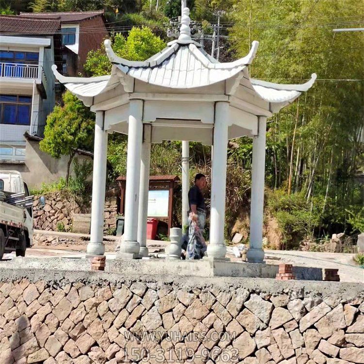 小石雕亭子，六角六柱涼亭雕塑