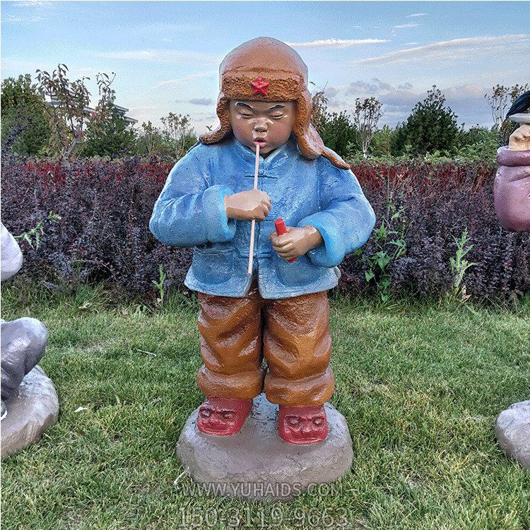玻璃鋼小孩子，吹泡泡的小娃娃雕塑