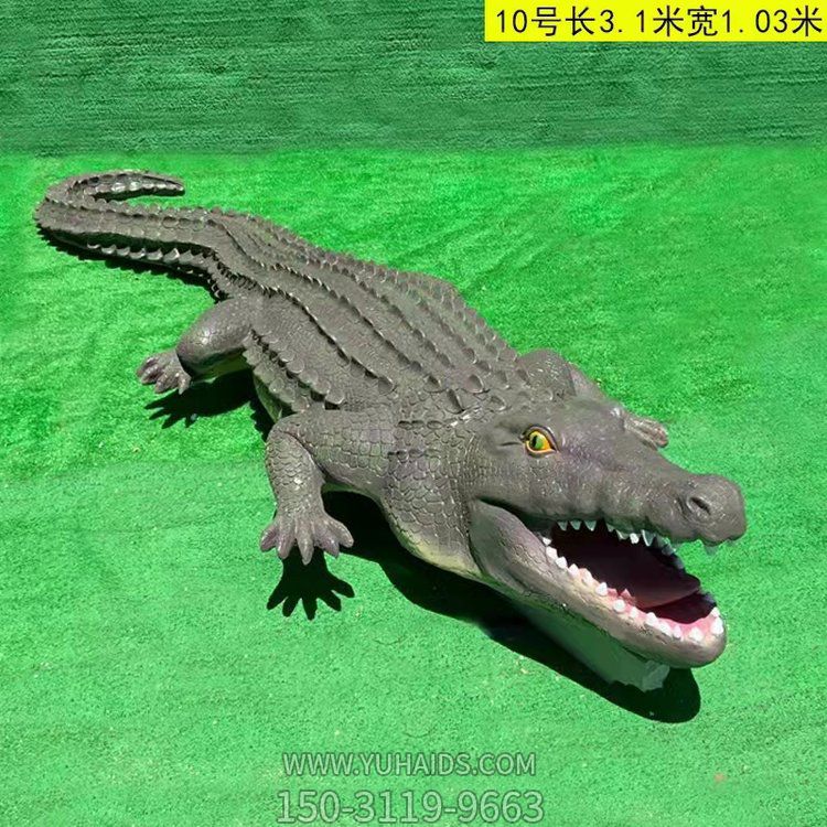 玻璃鋼鱷魚，仿真爬行動物雕塑