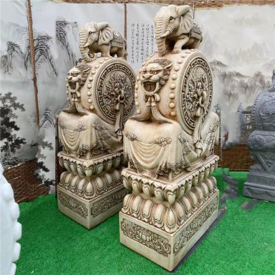 漢白玉大象抱鼓石，仿古做舊大門門墩