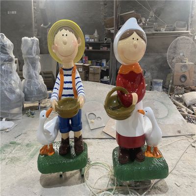 玻璃鋼卡通公仔，一年一女卡通人物