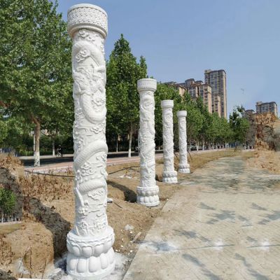 花園景觀(guān)擺放中國(guó)龍紋大理石柱雕刻