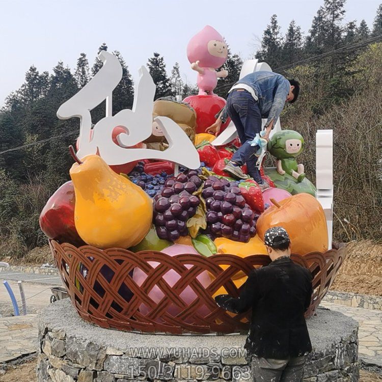 景區(qū)擺放玻璃鋼仿真水果籃標志雕塑