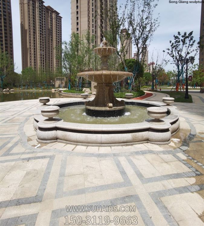 小區(qū)花園擺放黃銹石噴泉流水景觀(guān)雕塑