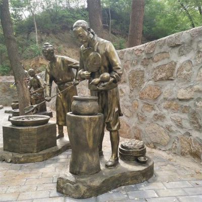 制藥人物場(chǎng)景雕塑，古代煉藥制藥情景雕塑