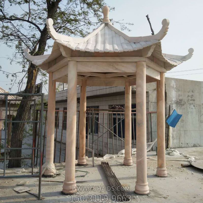 庭院陽臺(tái)擺放大理石六角休閑涼亭雕塑