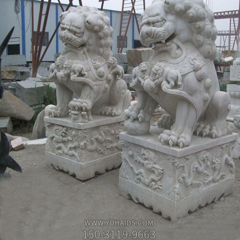 公園景區(qū)大理石石雕浮雕一對(duì)看大門(mén)口的獅子雕塑