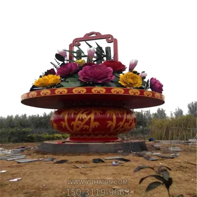 公園廣場大型玻璃鋼景觀花籃，慶典大花籃雕塑